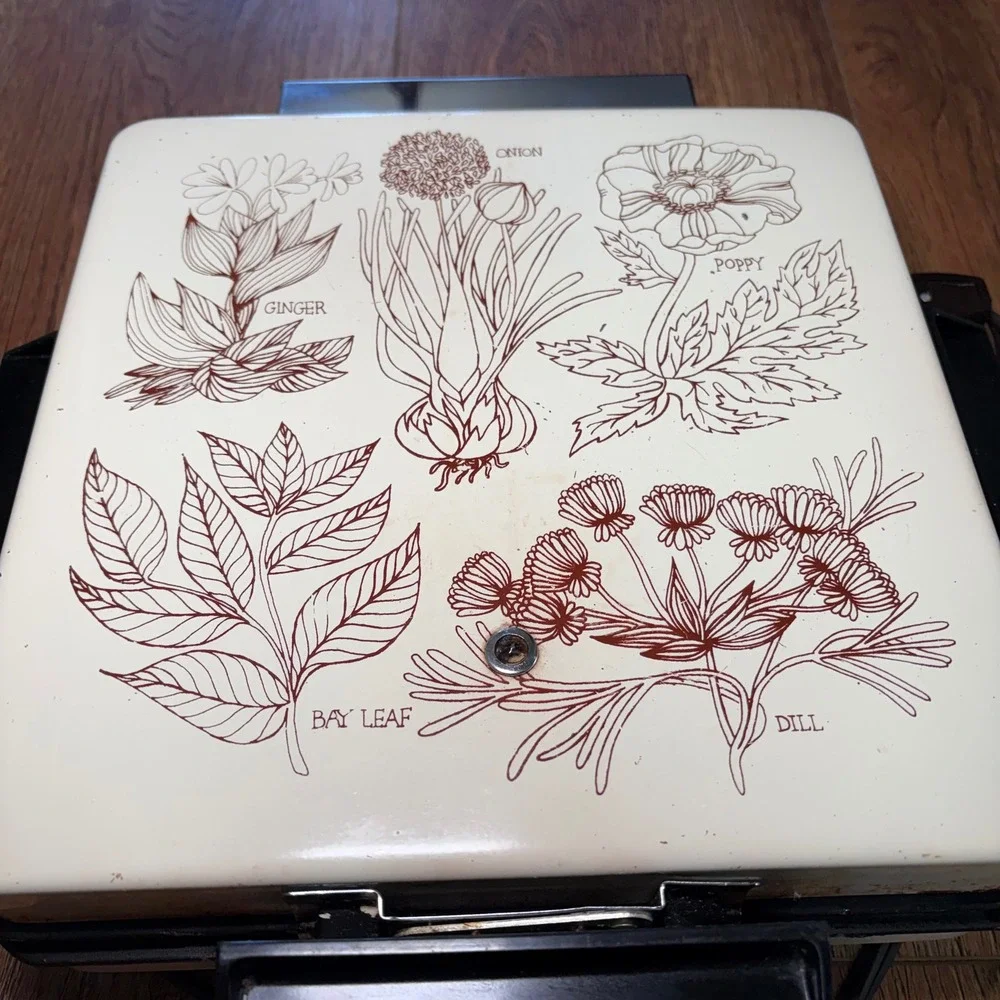 Vintage Sears CounterCraft Grill-Waffle Maker Brown Cream Botanical Herb Tested
